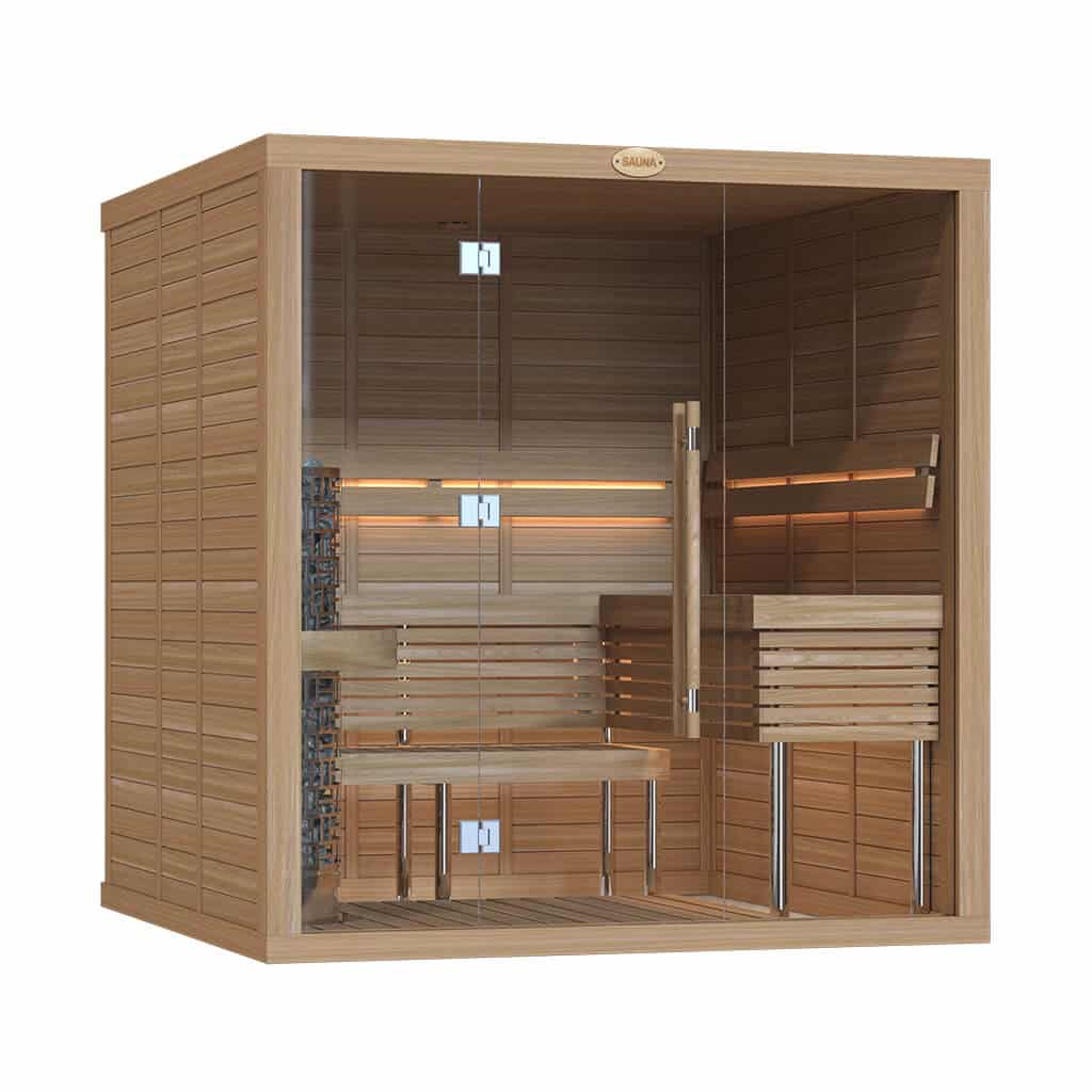 Clear Red Cedar Indoor Sauna Room – 2020 MRL/MIL, Front Glass Wall For Sale at Orlando Sauna Dealer
