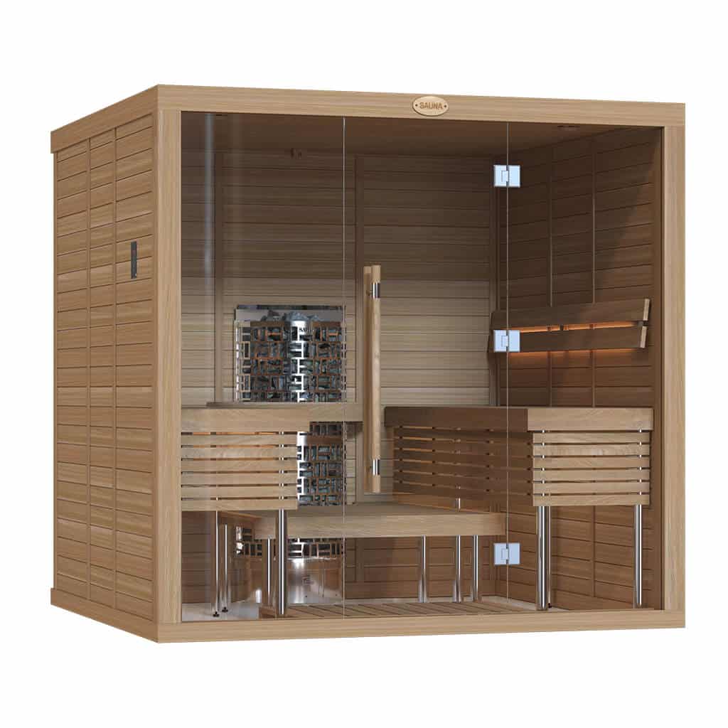 Clear Red Cedar Indoor Sauna Room – 2022 MD, Front Glass Wall For Sale at Orlando Sauna Dealer