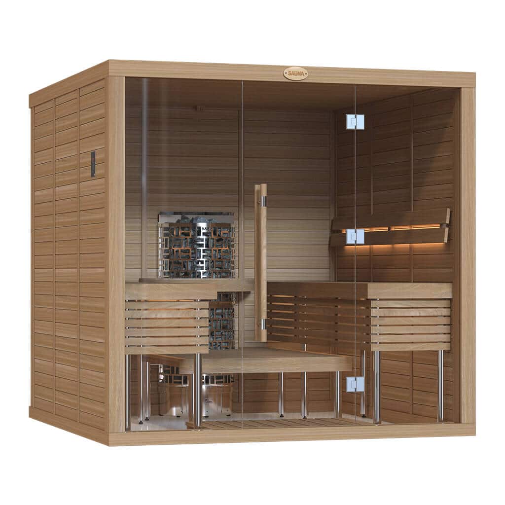 Clear Red Cedar Indoor Sauna Room – 2222 MD, Front Glass Wall For Sale at Orlando Sauna Dealer