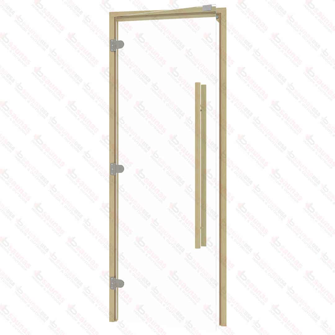 Clear Red Cedar Door with Straight Handle, Clear Glass, 690×1835 mm (27 1/8″ x 72 1/4″) For Sale at Orlando Sauna Dealer
