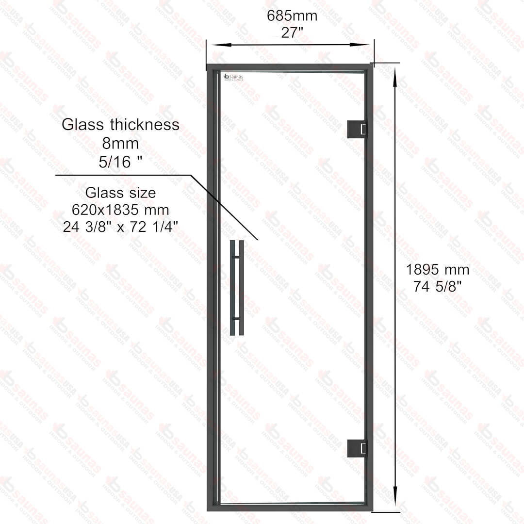 Black Aluminum Frame Steam Room Door, Clear Glass, 685x1895mm<br>(27″ x 74 5/8″) For Sale at Orlando Sauna Dealer - Image 6