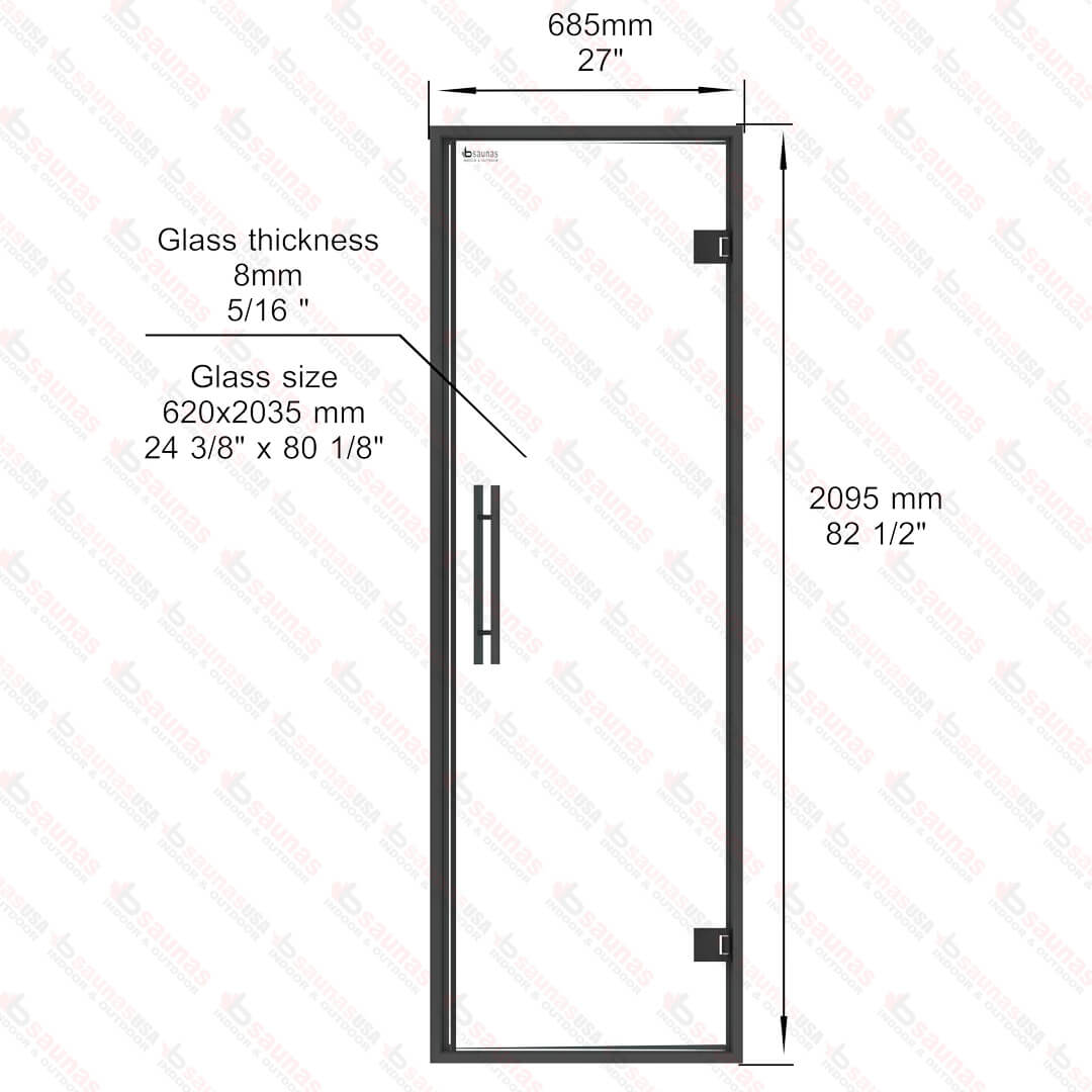 Black Aluminum Frame Steam Room Door, Clear Glass, 685x2095mm<br>(27″ x 82 1/2″) For Sale at Orlando Sauna Dealer - Image 6