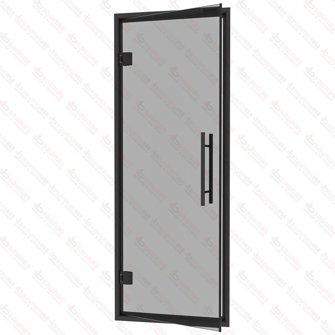 Black Aluminum Frame Steam Room Door, Grey Glass, 685x1895mm<br>(27″ x 74 5/8″) For Sale at Orlando Sauna Dealer