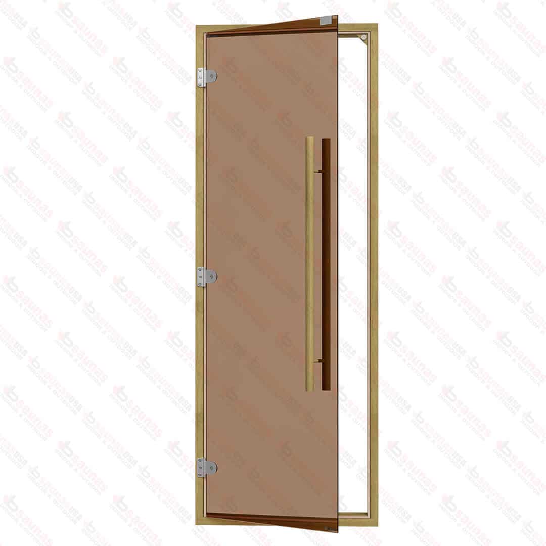 Clear Red Cedar Frame Sauna Door, Straight Handle, Bronze Glass, 690×1890 mm (27 1/8″ x 74 3/8″) For Sale at Orlando Sauna Dealer