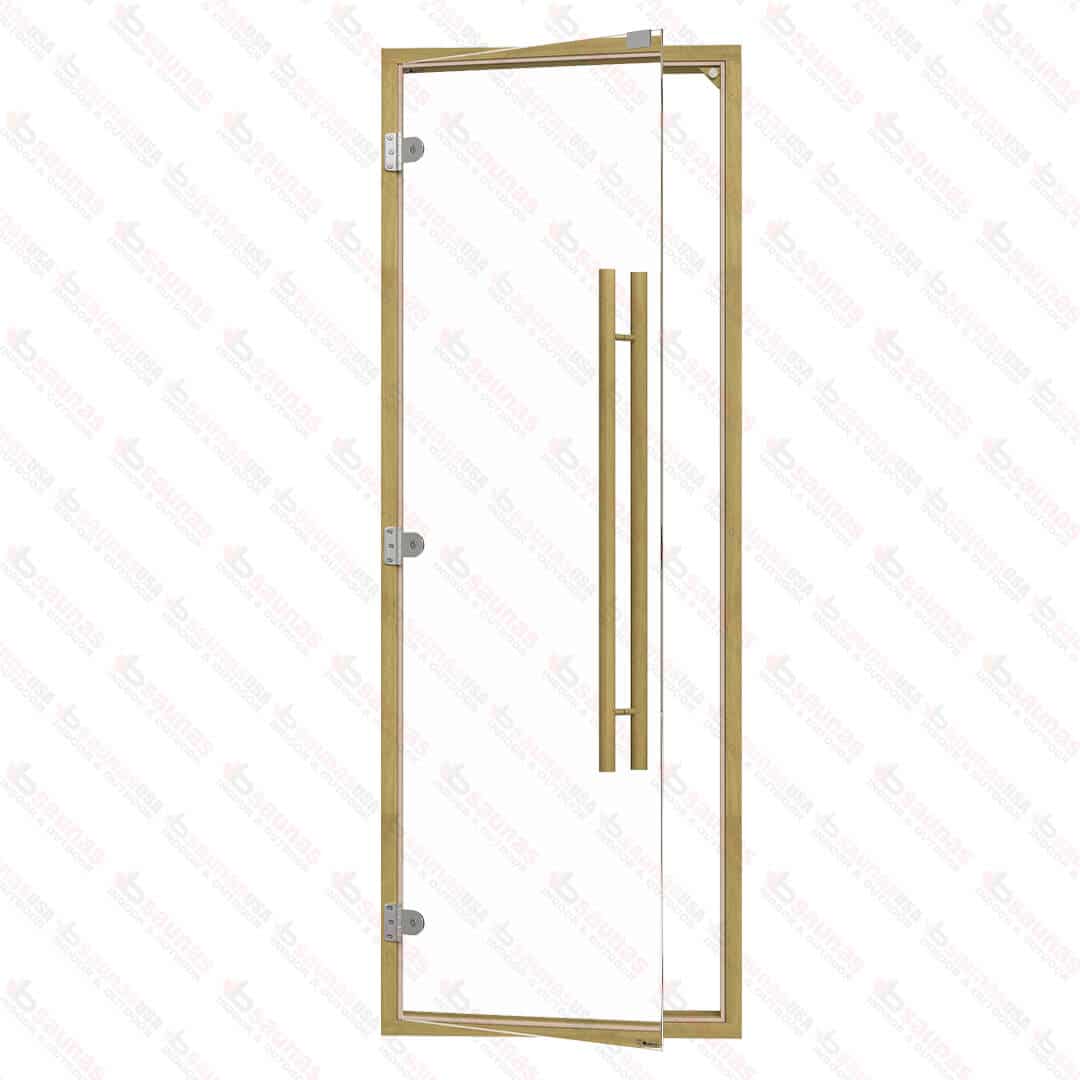 Clear Red Cedar Frame Sauna Door, Straight Handle, Clear Glass, 690×1890 mm (27 1/8″ x 74 3/8″) For Sale at Orlando Sauna Dealer