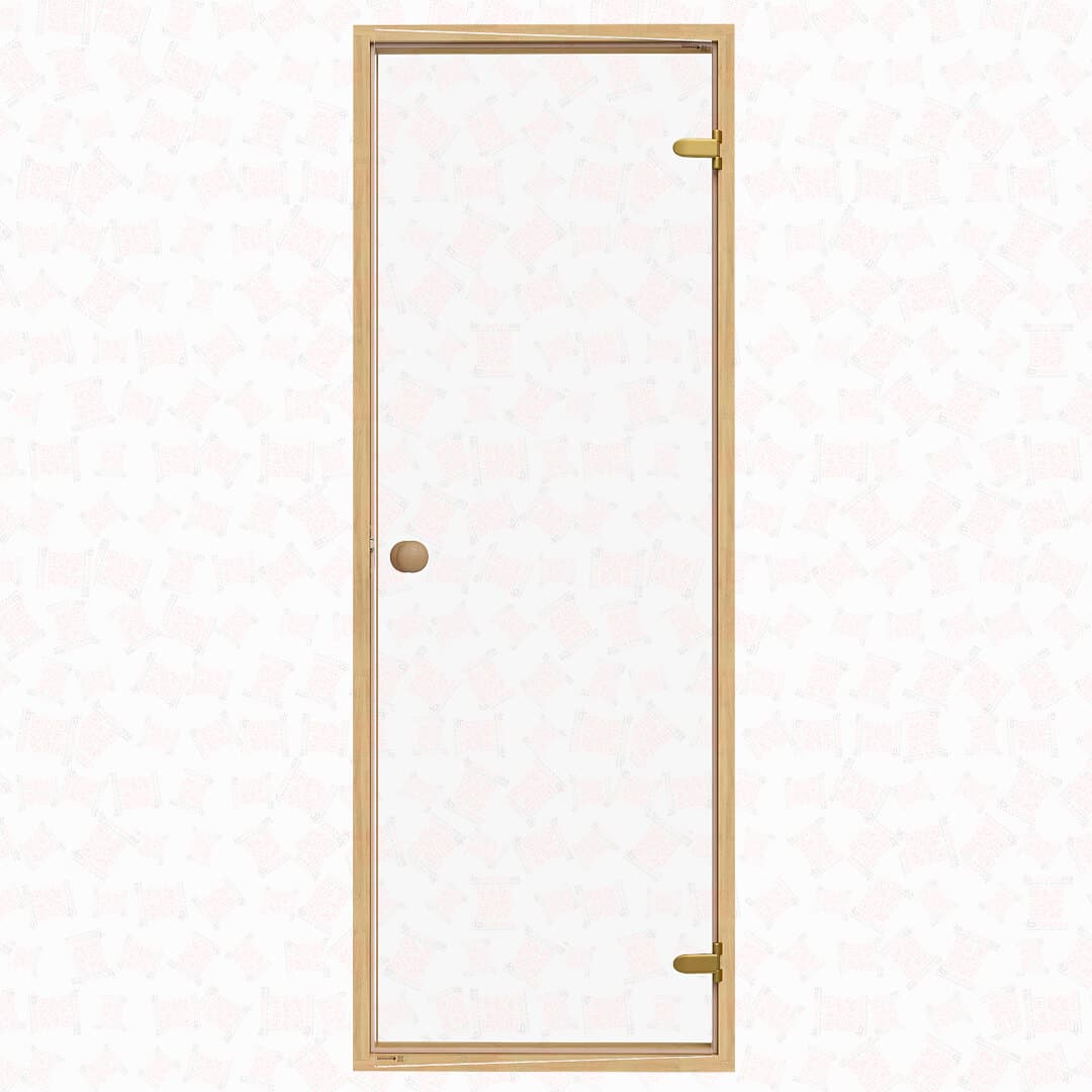 Alder Frame Door, Clear Glass, 690×1903 mm (27 1/8″ x 75″) For Sale at Orlando Sauna Dealer
