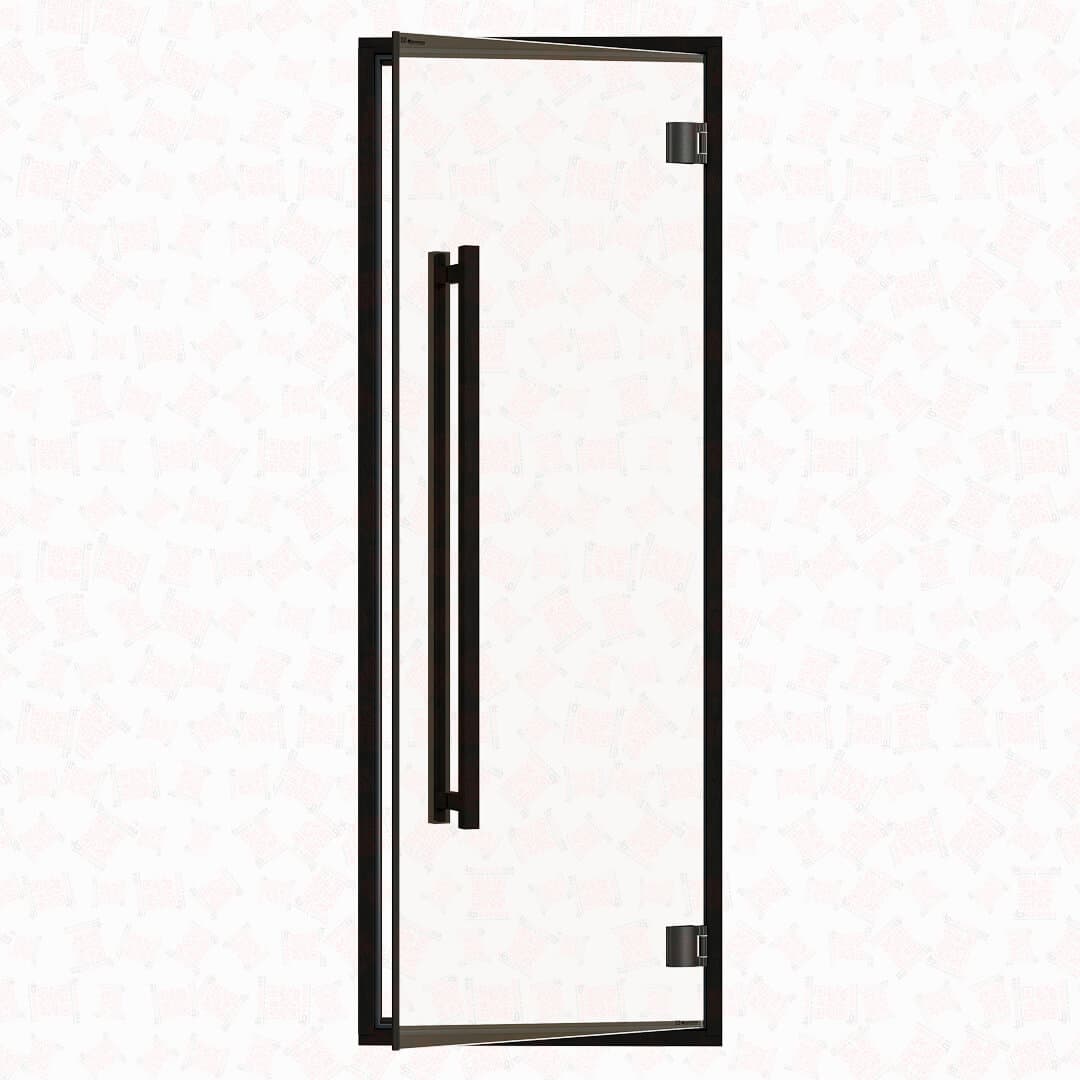 Aspen Black Frame Sauna Door Benelux Square, Clear Glass, 690×1903 mm (27 1/8″ x 75″) For Sale at Orlando Sauna Dealer