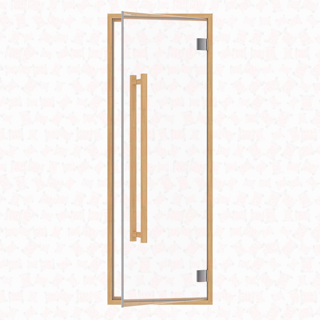 Alder Frame Door Benelux Square, Clear Glass, 690×1903 mm (27 1/8″ x 75″) For Sale at Orlando Sauna Dealer