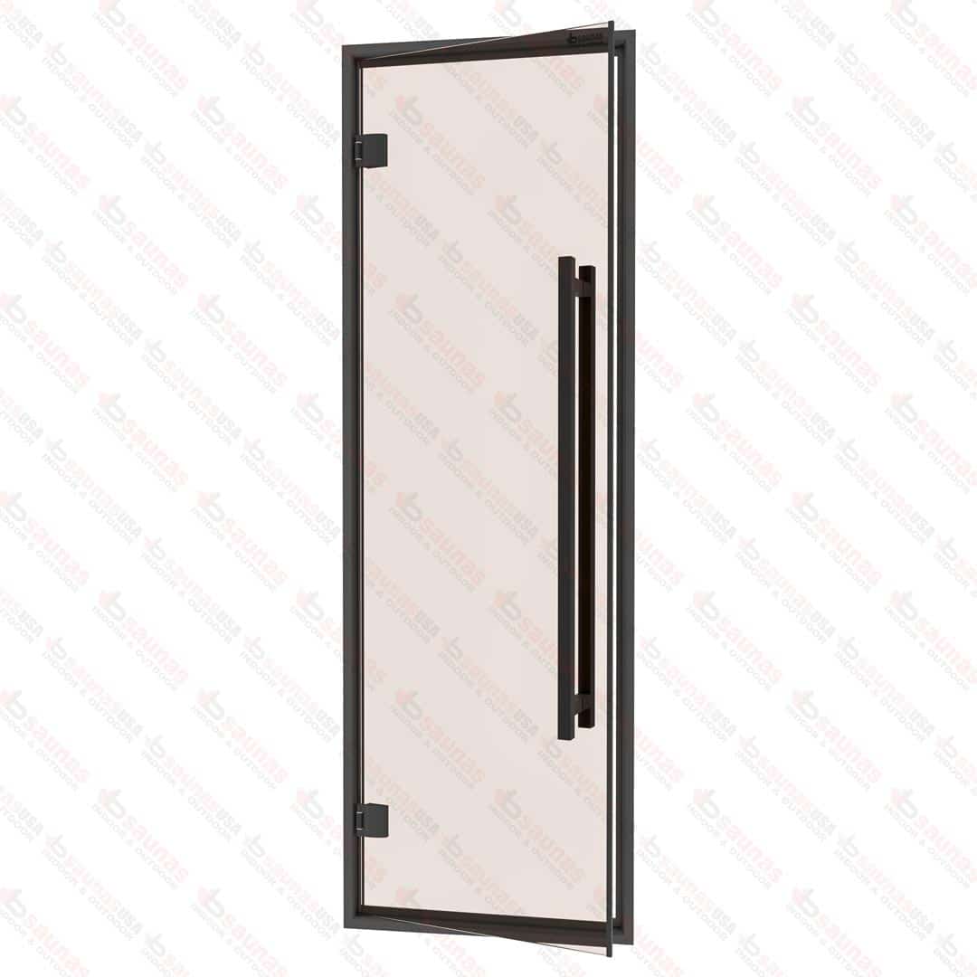Black Aluminum Frame Steam Room Door With Long Square Handle, Bronze Glass, 690x2134mm <br>(27 1/8″ x 84″) For Sale at Orlando Sauna Dealer