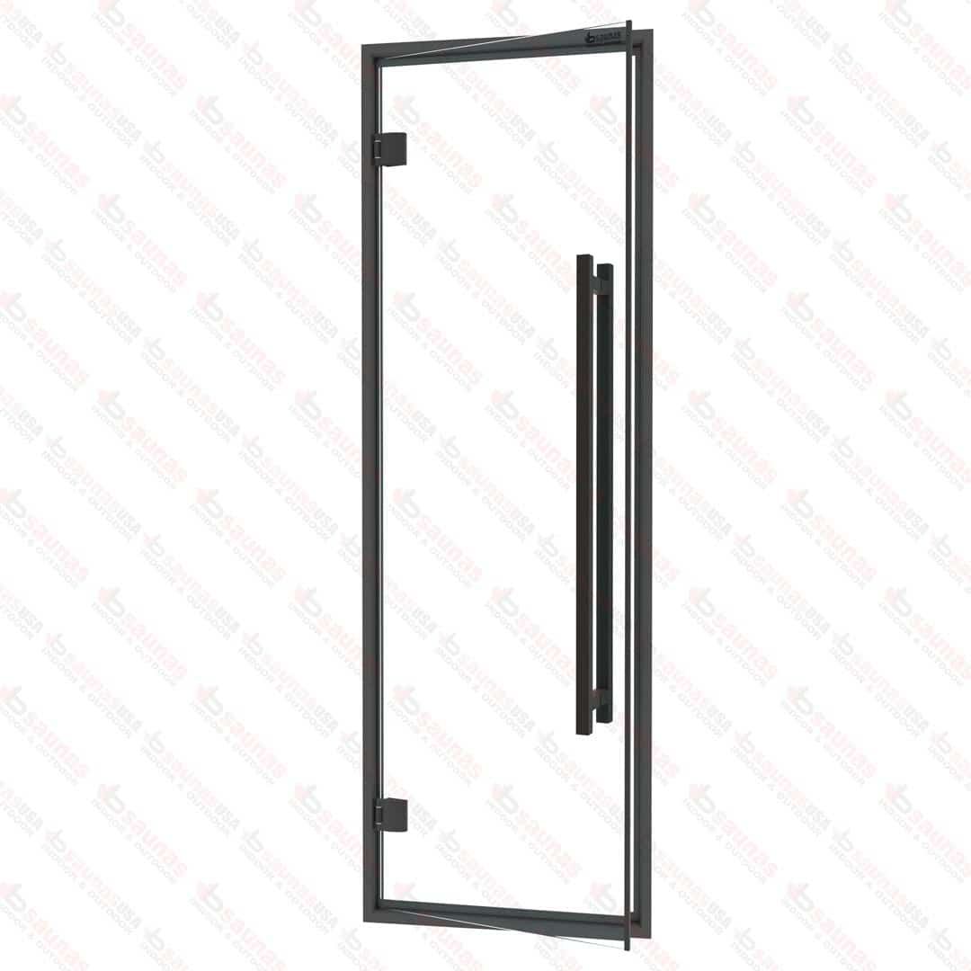 Black Aluminum Frame Steam Room Door With Long Square Handle, Clear Glass, 690x2134mm <br>(27 1/8″ x 84″) For Sale at Orlando Sauna Dealer