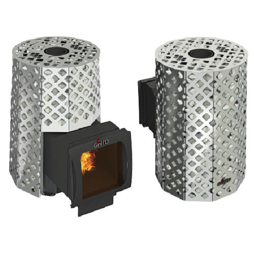 Grill’D Violet Steel Romb Long Window Max with Jade Stones Wood-Burning Sauna Heater / Stove <br>Exterior Wood Loading For Sale at Orlando Sauna Dealer