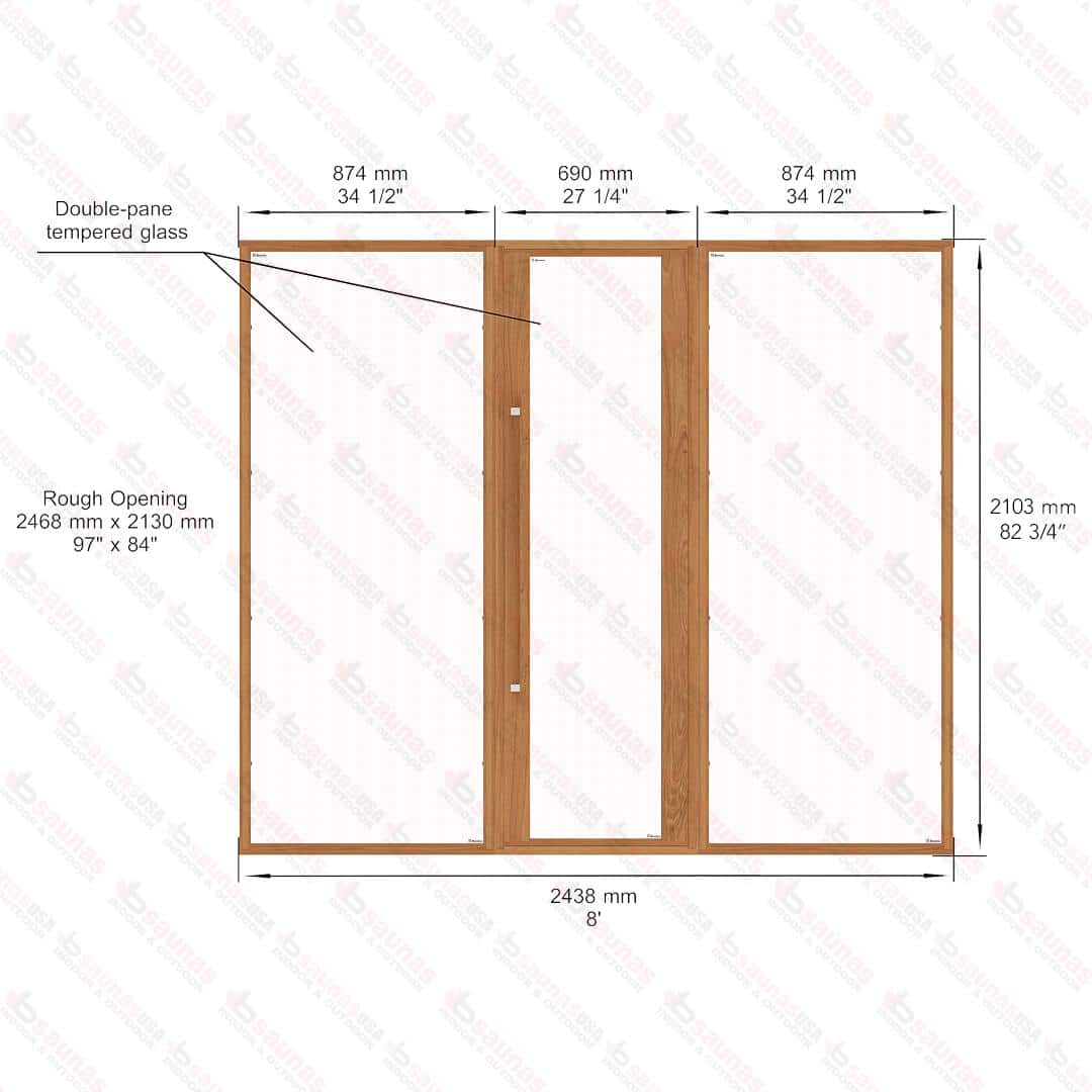Sauna Glass Wall, ETNA, Clear Glass, 8 Feet Wide For Sale at Orlando Sauna Dealer - Image 4