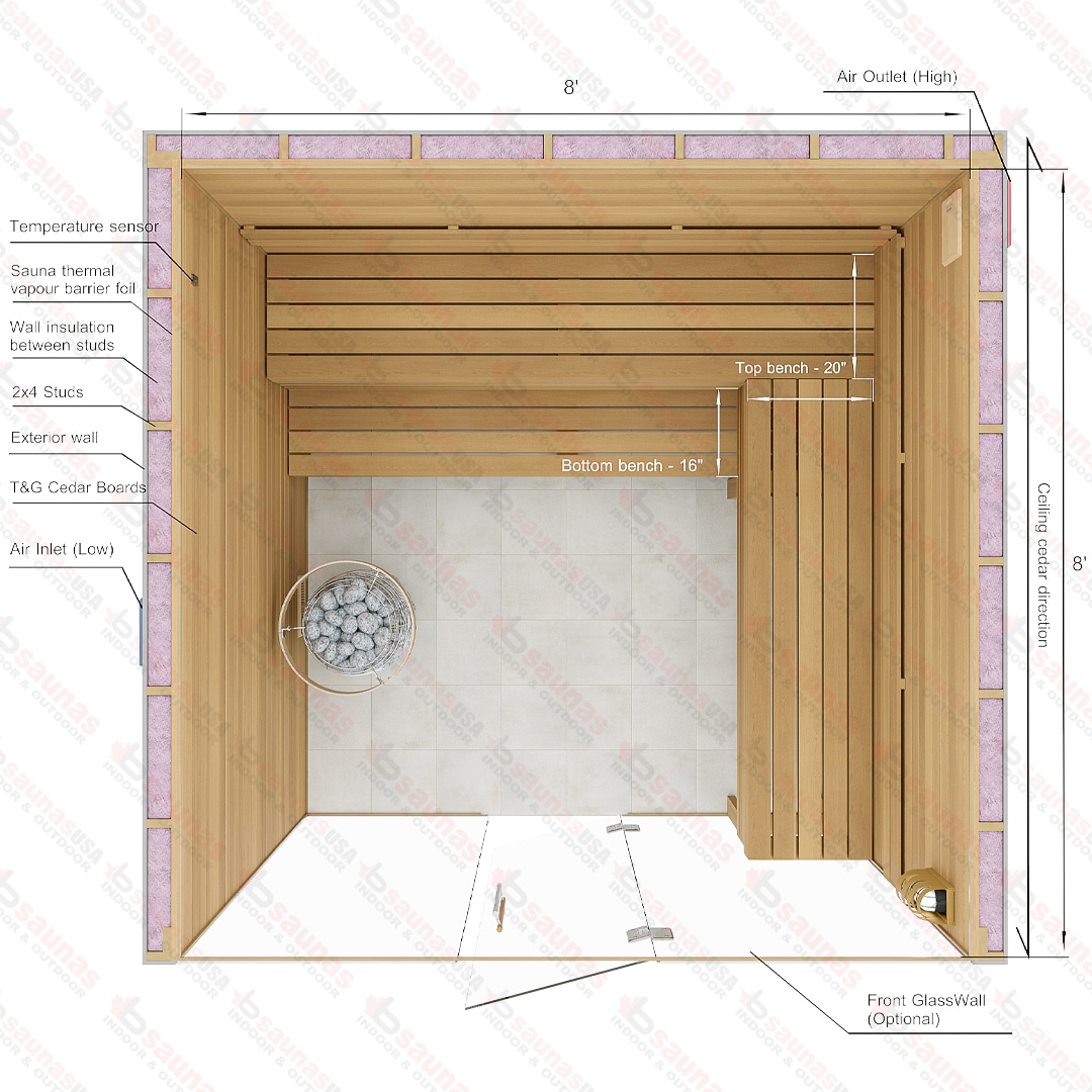 8x8x7 Custom Indoor Cedar Sauna Kit For Sale at Orlando Sauna Dealer - Image 3