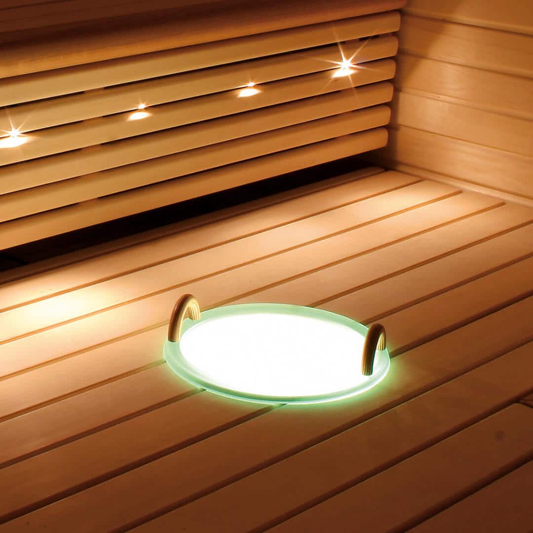 Cariitti Illuminated Water Bowl with Wooden Handles For Sale at Orlando Sauna Dealer